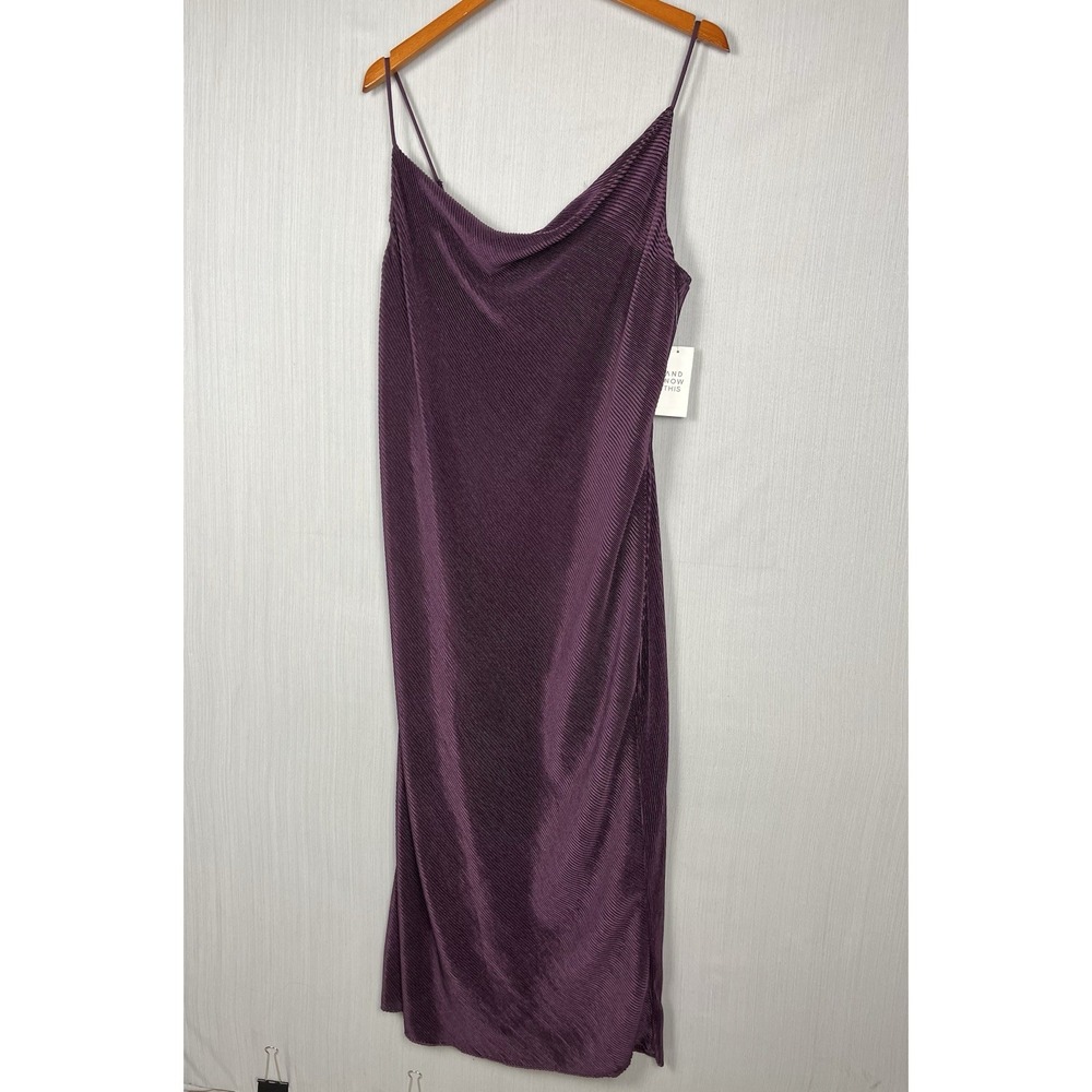 And Now This Cowl Neck Slip Dress Purple Plisse Spaghetti Strap NWT